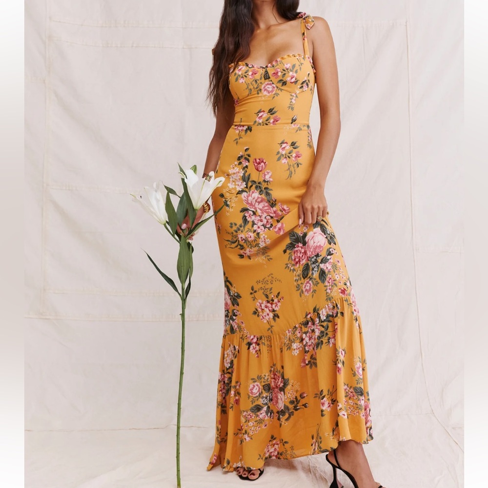 Reformation Mustard Floral Maxi Dress